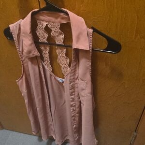 Charlotte Russe Pink Sleeveless Blouse with Lace Back